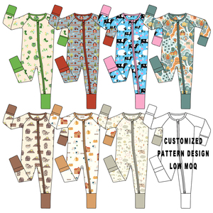 Horse Farm Pattern Bamboo Viscose Pajamas Winter Fall Custom Zippy Romper Footed Sleepers Toddler Clothing
