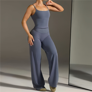 NCLAGEN Yoga Suit  Soft U-Back Sports Tank Top High Waisted Straight Leg Pants 2Pcs Gym Fitness Sets