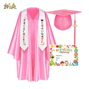 Factory Direct Graduation Gown Full Set with Stole and Cap Pink Shiny Polyester OEM ODM Children Graduation Gown Suit