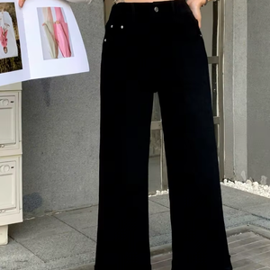 Plus Size  Black Denim High Waist Ankle Length Straight Leg Stretchy Fade-Resistant Breathable Eco Friendly Casual Jeans