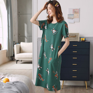 Summer Casual Pyjama Cartoon Milk Silk Nightgowns Pajama One Piece Sleepwear Short Sleeve  Nightdress