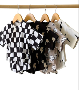 Summer Toddler Unisex Boys Girls Custom Pattern Checkerboard lightning Knitted Cotton Toddler Shorts Casual Set 2pcs Set