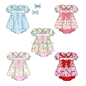 Wholesale Puresun Children Smocking Puff Sleeve Flower Dress Baby Girls Outfits