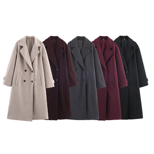 5 Colorway Notched Collar Double Breasted Long Sleeve Solid Color Loose Casual Fashion Long Trench Coat Jacket for