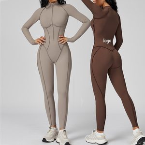 High Quality Custom Long Sleeves Zipper Tight Butt Lift Leggings Gym Jumpsuit Fitness Outdoors  Yoga Bodysuit