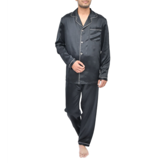 SILK PJS LONG SET MENS LARGE BLACK