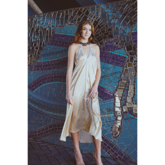 Altair Silk Halter Dress in Dueling Jaguars